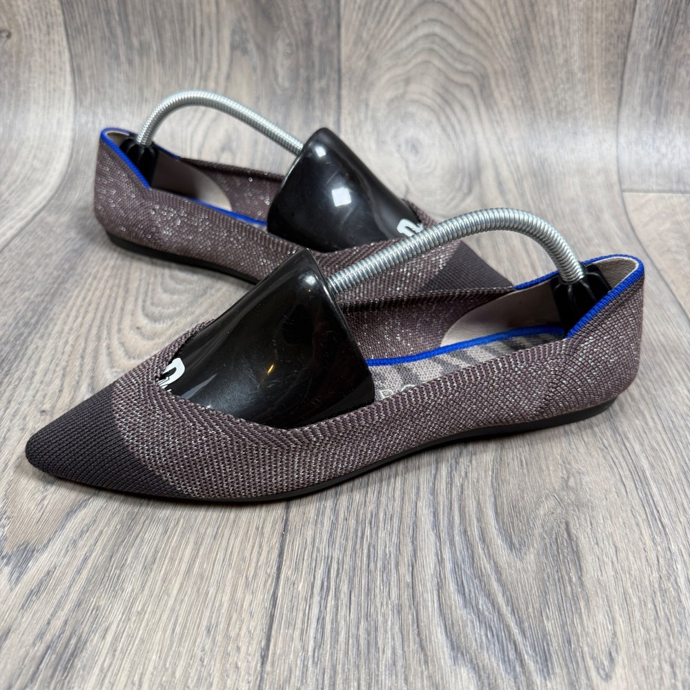Rothy's The Point Women Size 7 Brown Black Metallic Knit Pointed Toe Flats